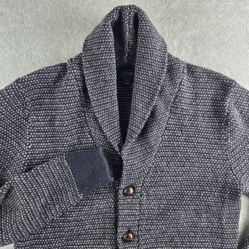 J.Crew Cardigan Women XS Navy White Lambswool Shawl Collar Birdseye Knit
